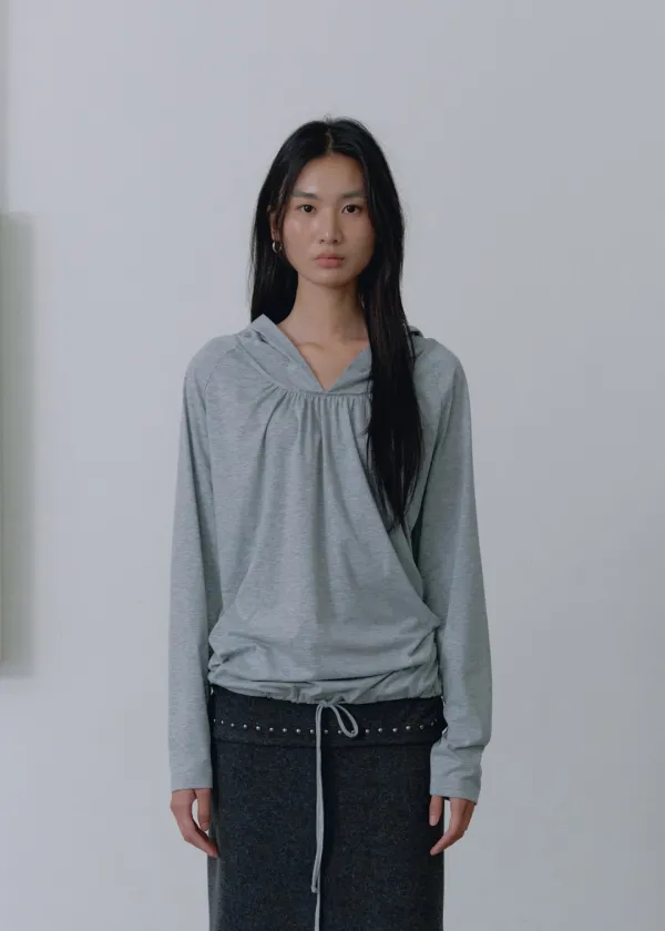 Front Shirred Hoodie_Melange Grey