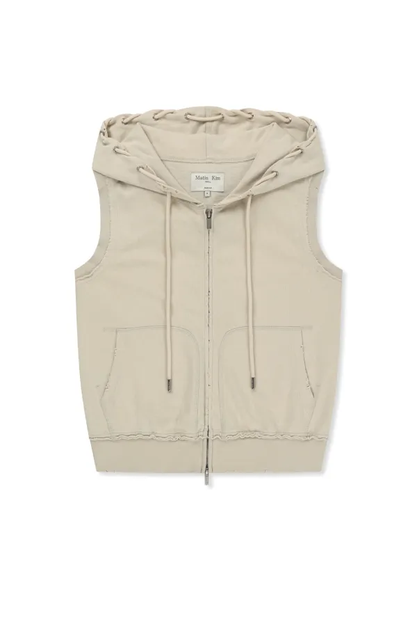BACK LOGO JERSEY HOOD VEST IN BEIGE