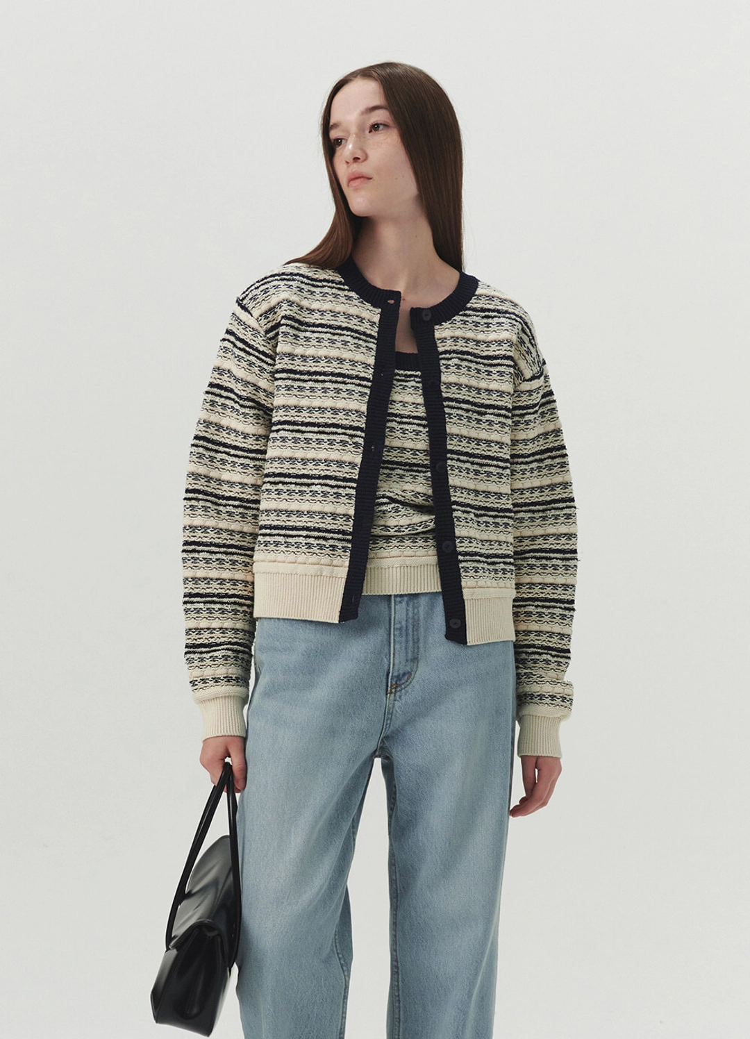 르바 Tweed Jacquard Knit Cardigan - Natural 상품 이미지 2