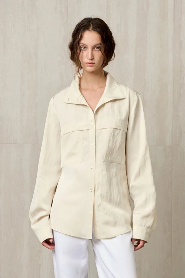 HIGH NECK BELTED SHIRT CREAM