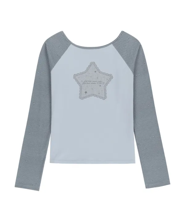 Stripe Raglan Long Sleeve / Blue Grey