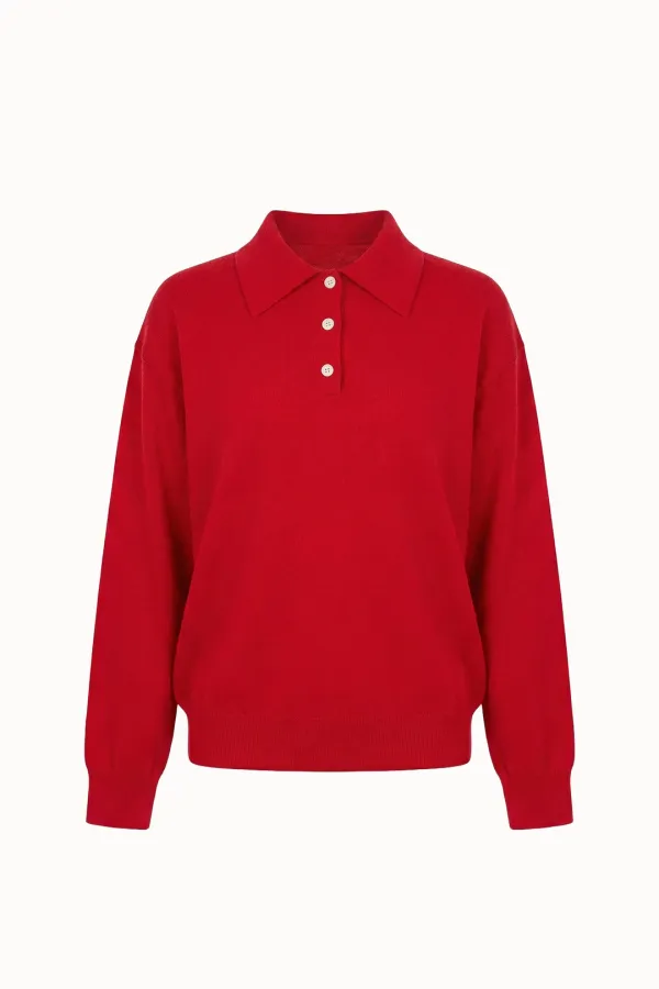 [3차 리오더]Silk Wool Loose Fit Collar Knit[LMBFSPKN302]-Scarlet Red