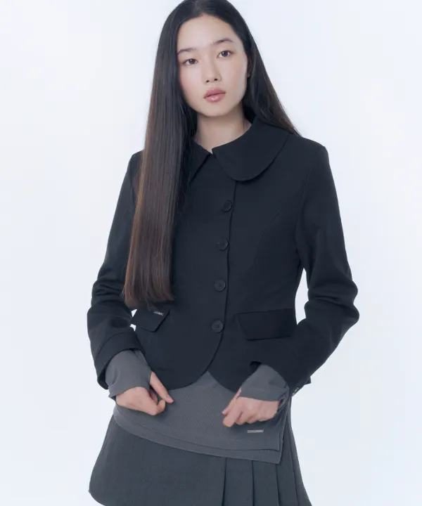 Omoi round collar blazer BLACK