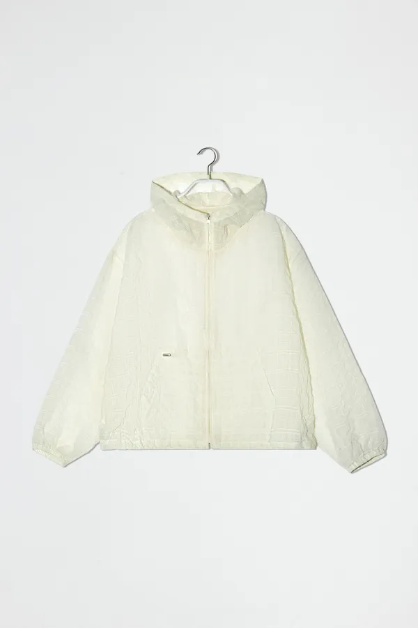 SHEER CHECK HOODED WINDBREAKER - CREAM