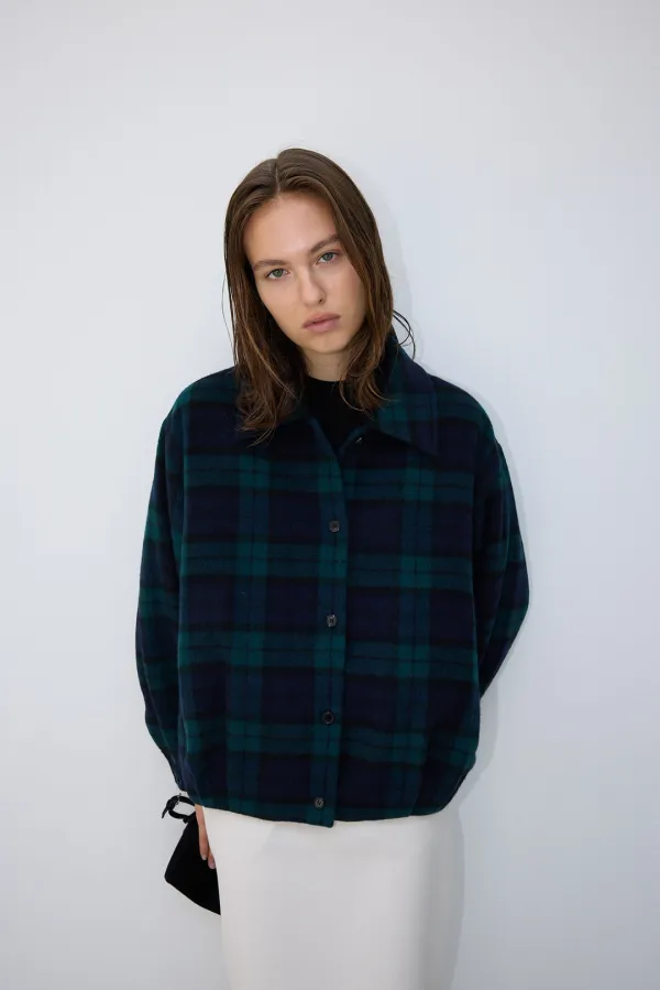 Brushed check wool hybrid Jacket_ green