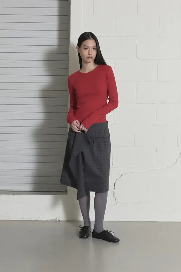 DRAPE FRILL MIDI SKIRTS - CHECK