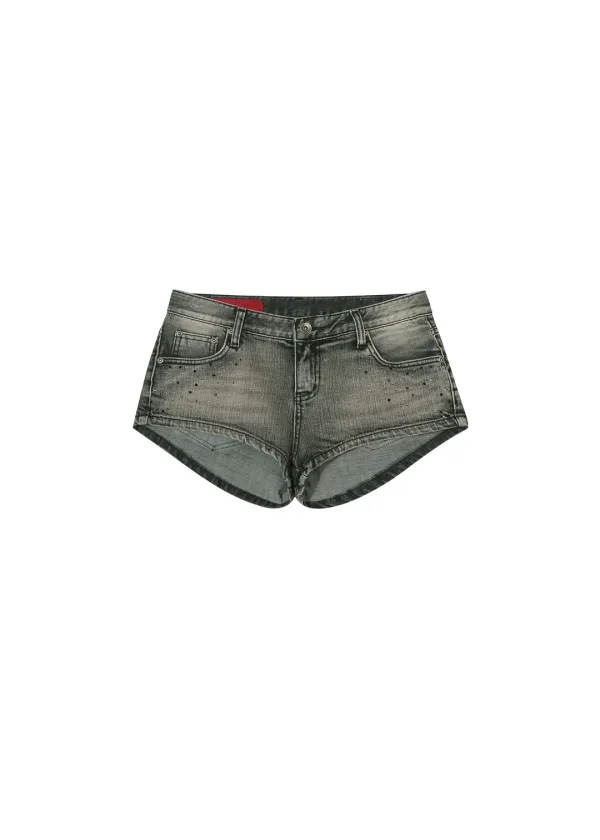 [3RD] JEWEL DENIM SHORTS, GRAY