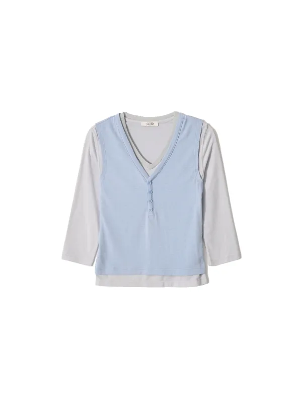 Layered V-Neck Tee Sky Blue