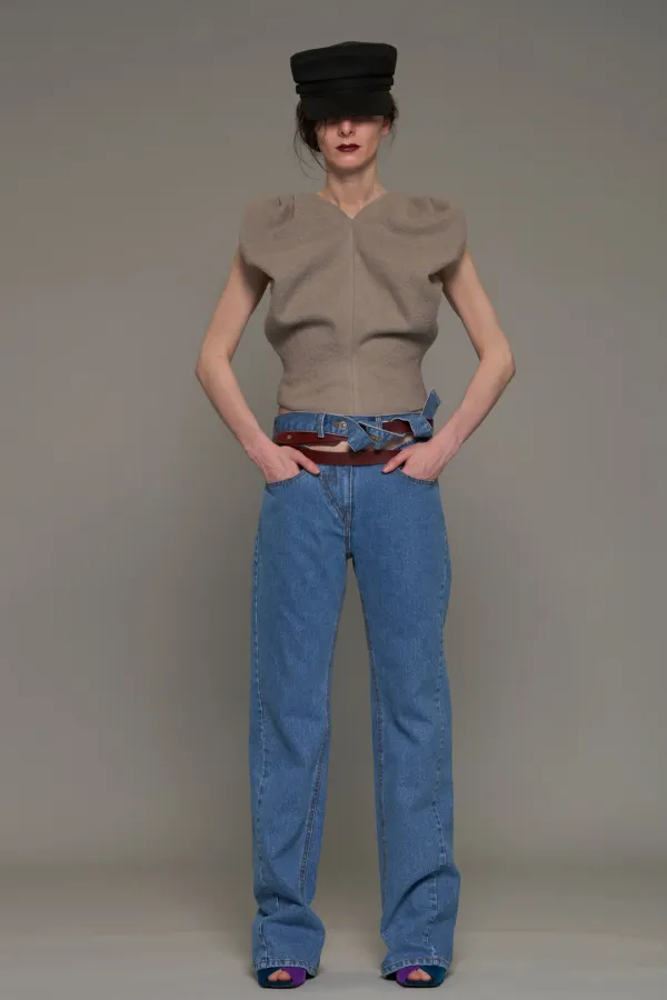 FW26 BLUE DETACHED WAISTBAND STRAIGHT JEANS