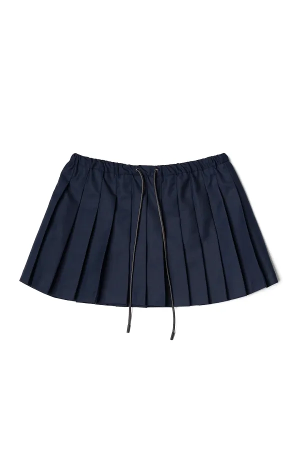 Label Pleats Mini Skirt Navy