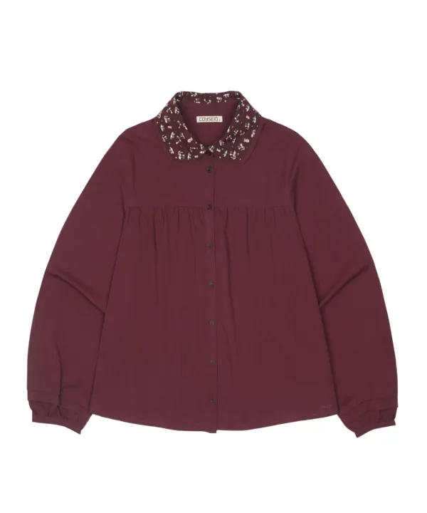 GRAPHIC ROUND COLLAR SHIRT WINE