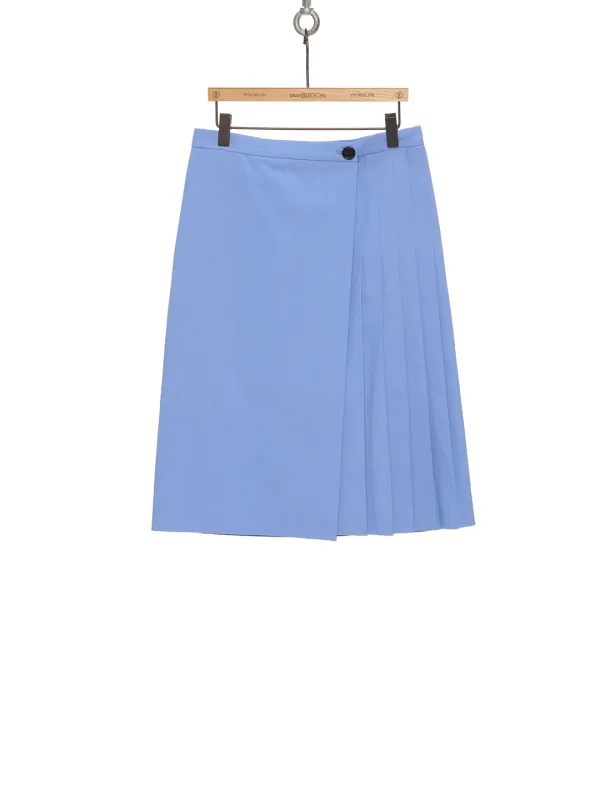 SS26 BLUE ASYMMETRIC PLEATED WRAP SKIRT