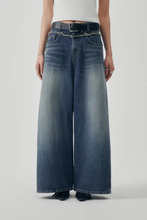 Two-way Fit Balloon Denim Pants [ Dark Indigo ]