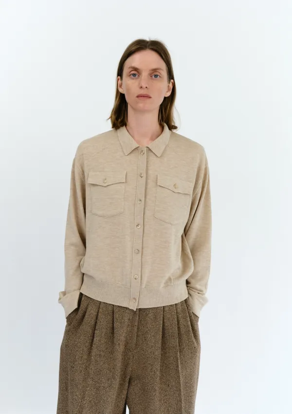 Harper Pocket Collar Knit in Light Beige