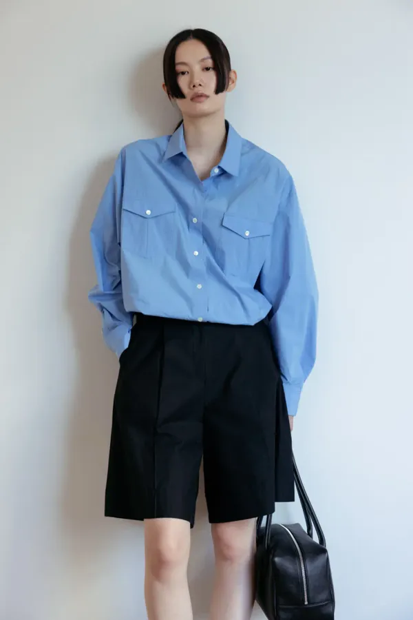 Two-Pocket Oversized Shirts (Blue)