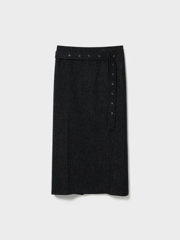 Belted Maxi Wool Skirt_Grey