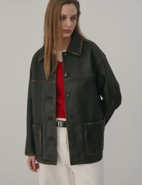 3rd / Patina Lambskin Leather Jacket (Dark Brown)