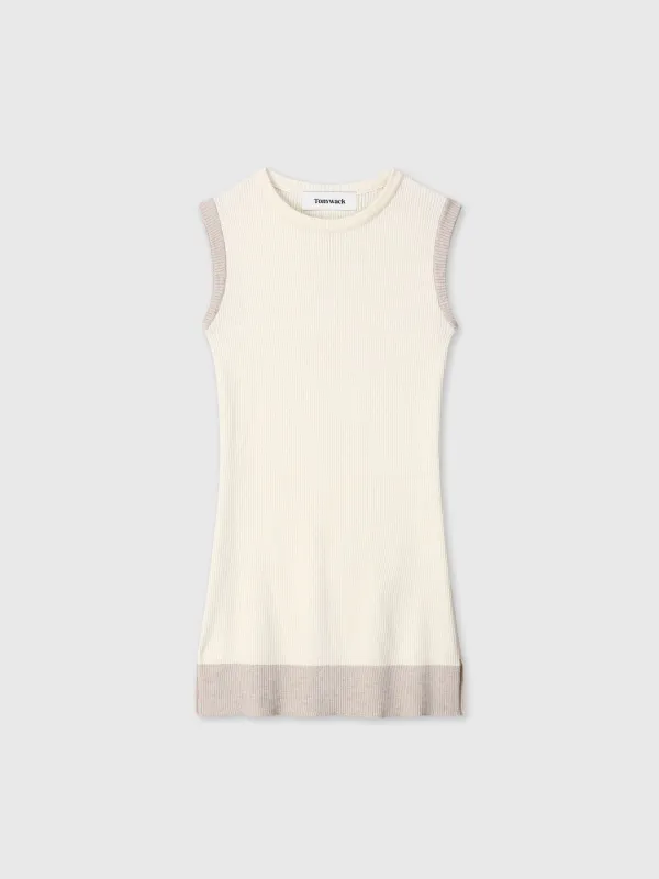 (W) SUPERFINE WOOL RIBBED VEST_ ECRU/BEIGE