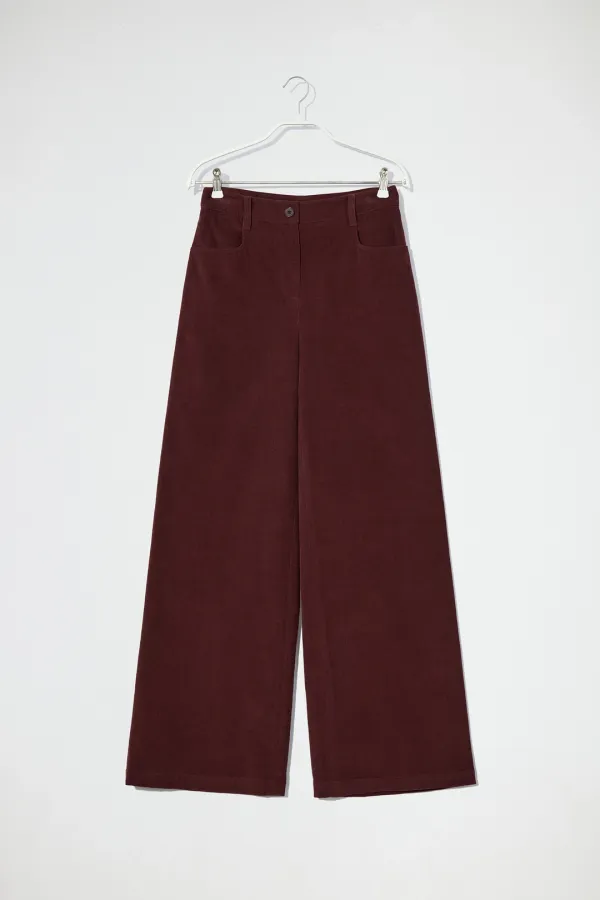 CORDUROY STRAIGHT PANTS - WINE