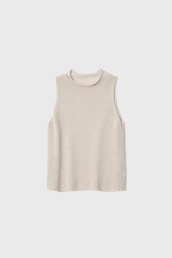 [Exclusive] Linen Sleeveless Knit (Light Beige / Dark Gray)