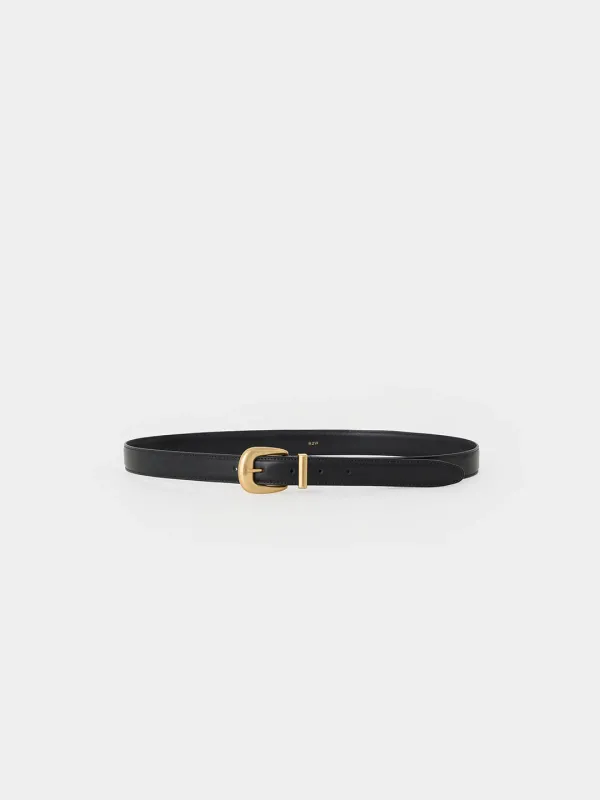 Vell Leather Belt - Black (Vintage Gold)