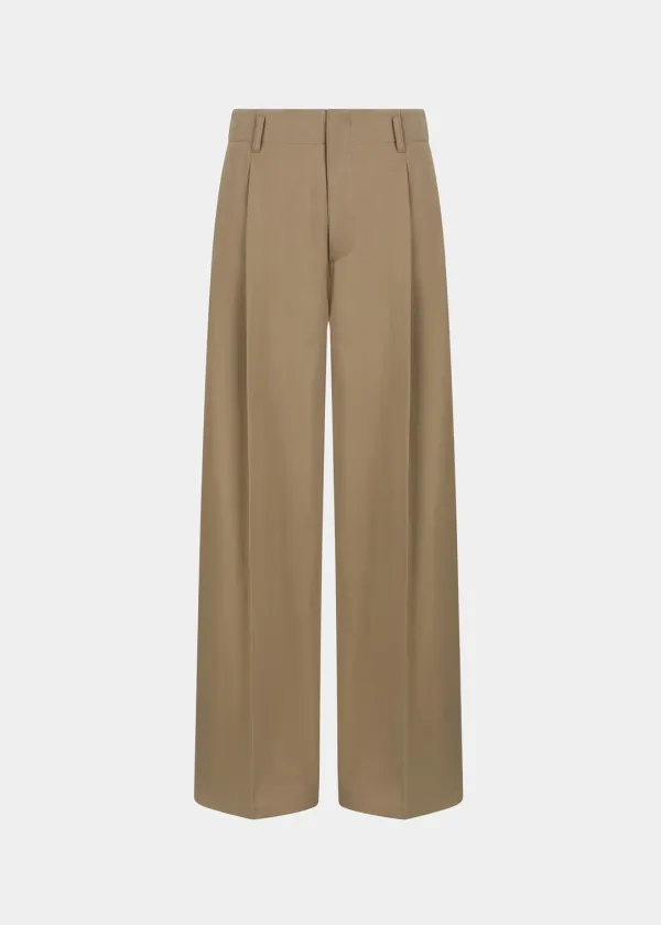 COTTON TAILORED STRAIGHT PANTS - BEIGE