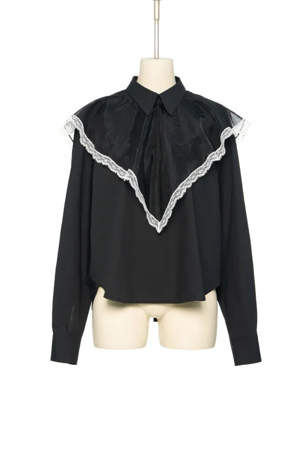 FW25 UNDERLINE BLACK SCARF LAYERED SHIRT