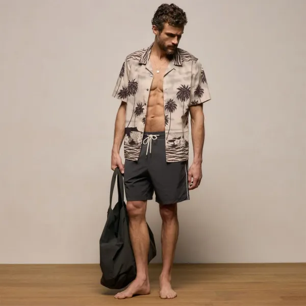 Contrast Piped Boardshort - Carbon/Ivory