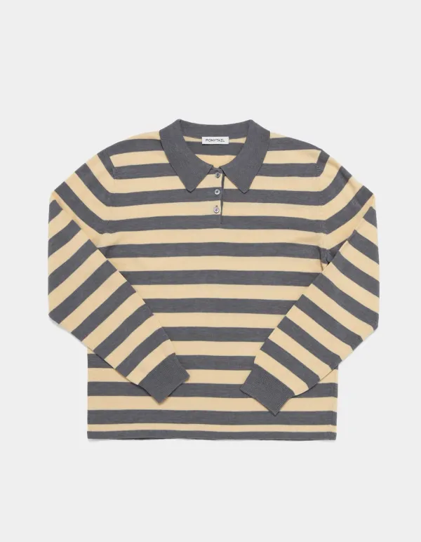 Suki Stripe Polo Knit (Charcoal & Butter)