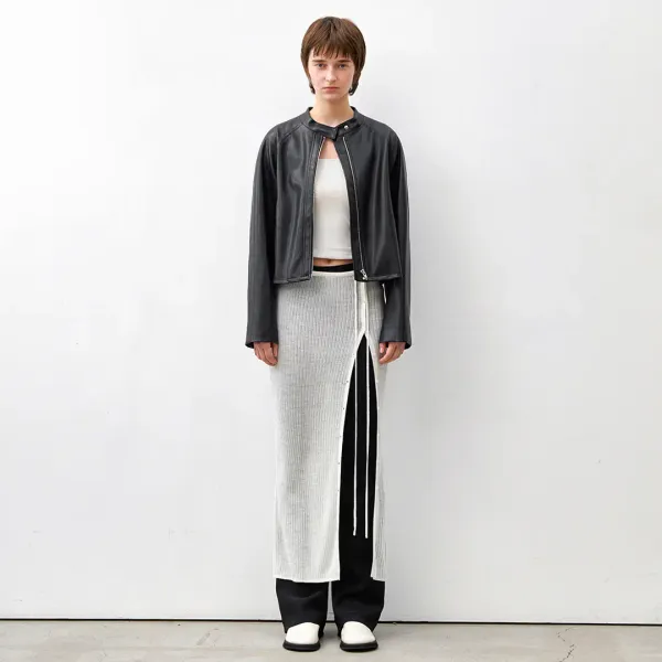 (SK-4991)WOOL SHEER SET-UP KNIT SKIRT
