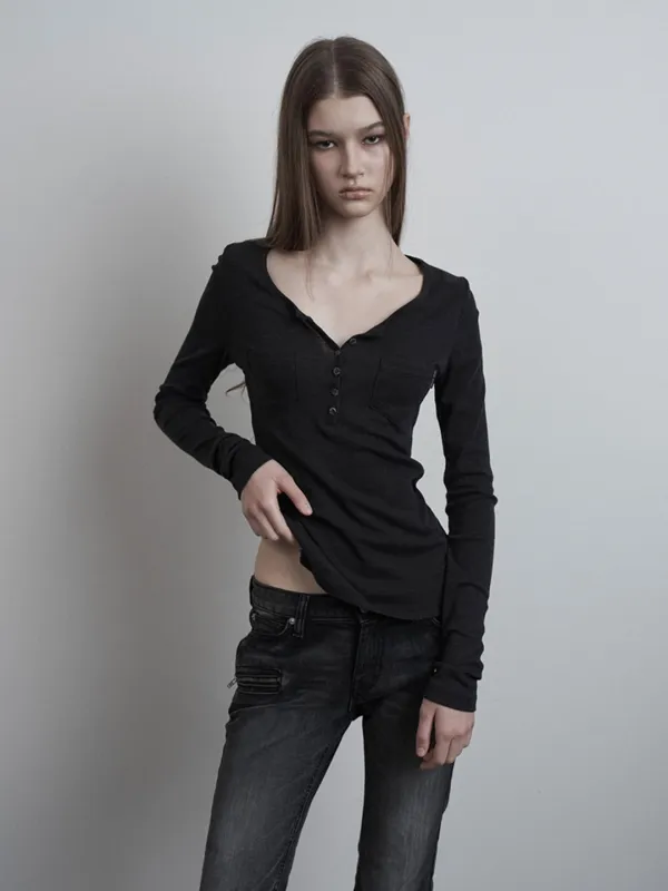 Double Pocket Button Long Sleeve (charcoal)