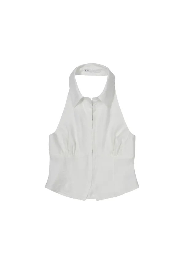 HALTER COLLAR SHIRT, IVORY