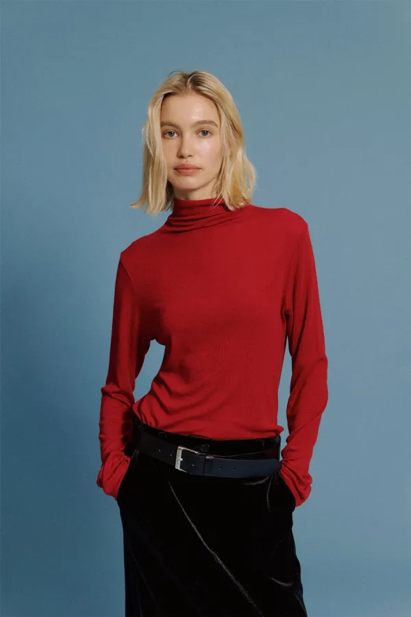 Soft Turtleneck Top in Red