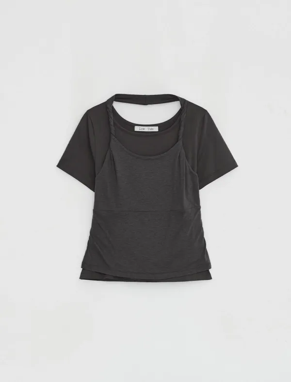 TWIST LAYERED T-SHIRT [CHARCOAL]