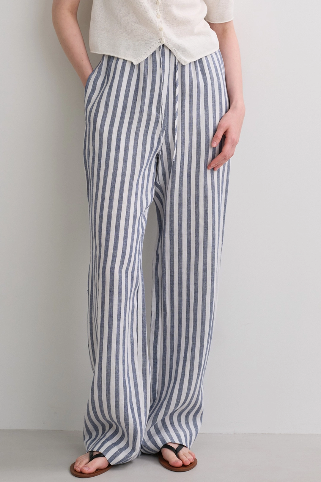 블랭크공삼 linen stripe banding pants [Italian fabric] (blue stripe) 상품 이미지 2