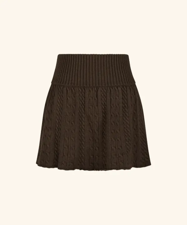 Jess Cable Pleated Knit Skirt ( Brown )