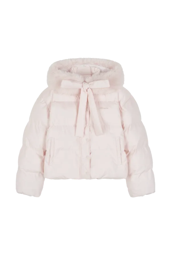 Snowy ribbon puff jacket, Baby Pink