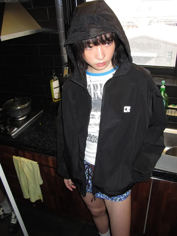 NYLON WINDBREAKER HOODED JACKET_BLACK