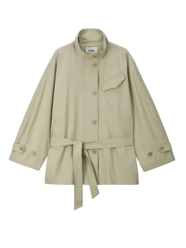 Nocturne High-Neck Cotton Half Trench Jacket