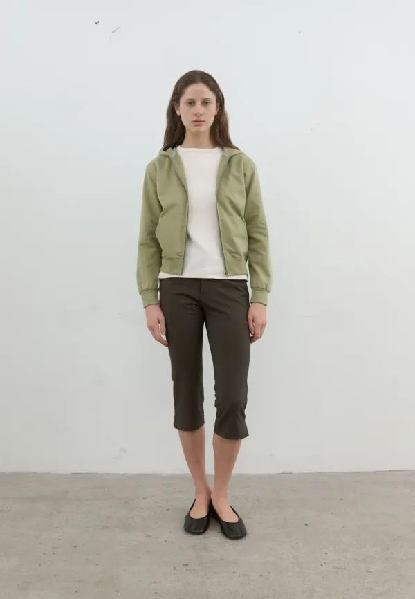 Easy layered hoodie zip-up (olive green)