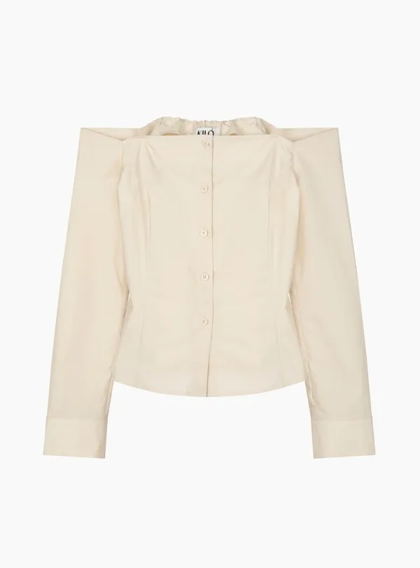 OFF-SHOULDER SLIM SHIRT (BEIGE)