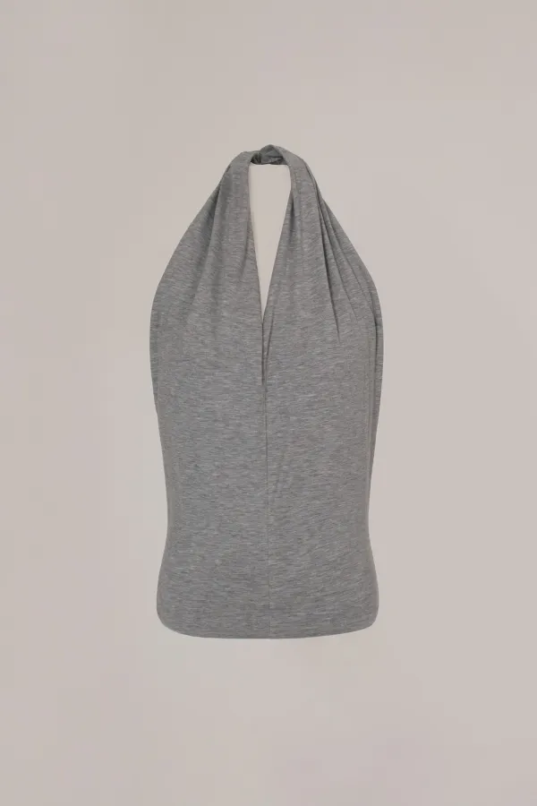 [6/1 PRE-ORDER] DRAPED HALTER TOP_MELANGE GREY