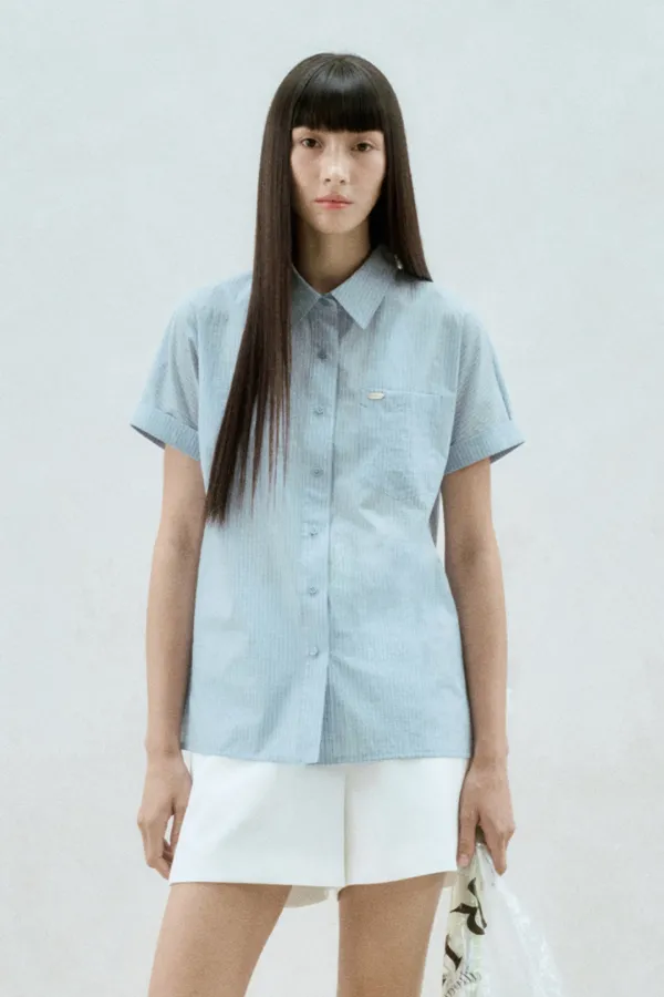STRIPED HALF-SLEEVE SHIRT SKY BLUE