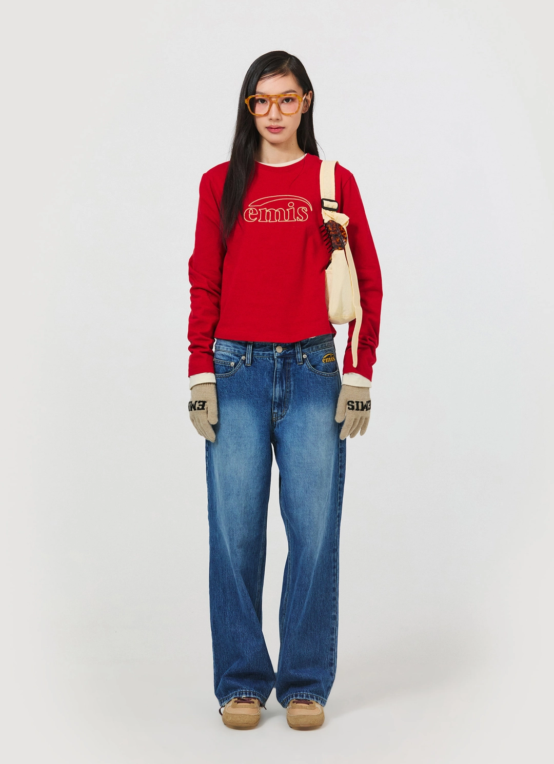 이미스 (W) LONG SLEEVE CHAIN STITCH T-SHIRT-RED 상품 이미지 2