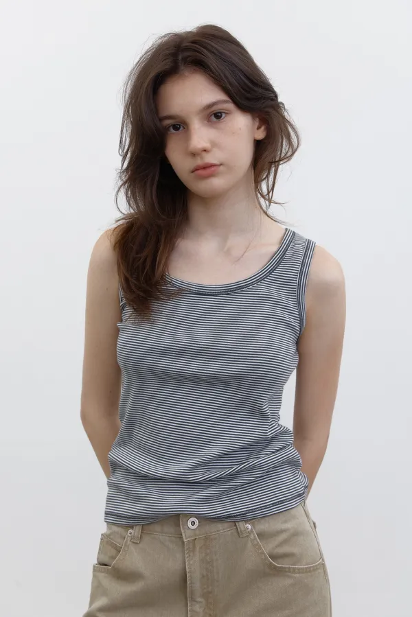 [9차] Momo stripe sleeveless (charcoal)