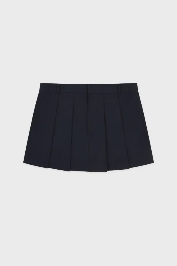 Low-Waist Pleated Mini Skirt (Navy)