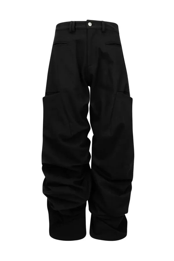 PINTUCK WIDE PANTS (UNISEX) BLACK