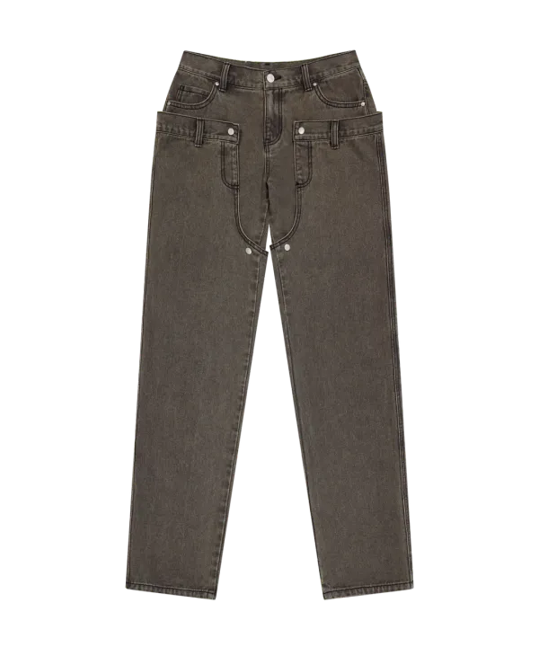 Detachable Button Denim Pants / Khaki