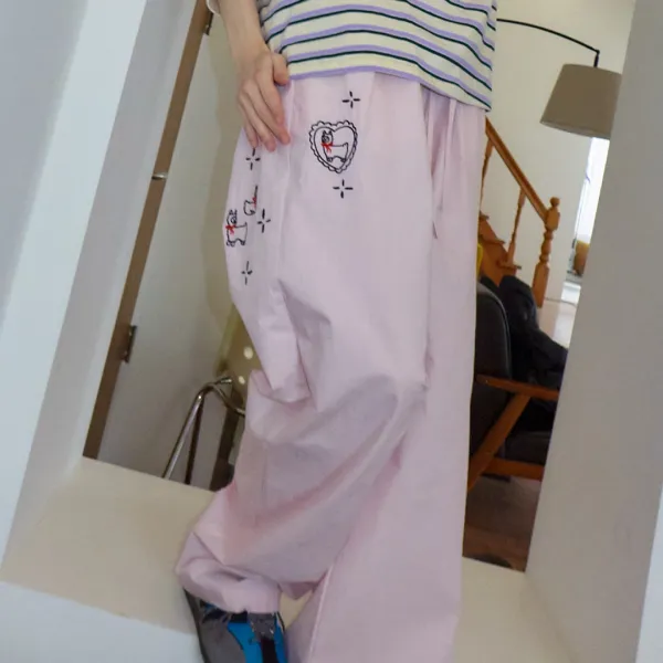 POINT EMBROIDERED BANDING PANTS SOFT PINK