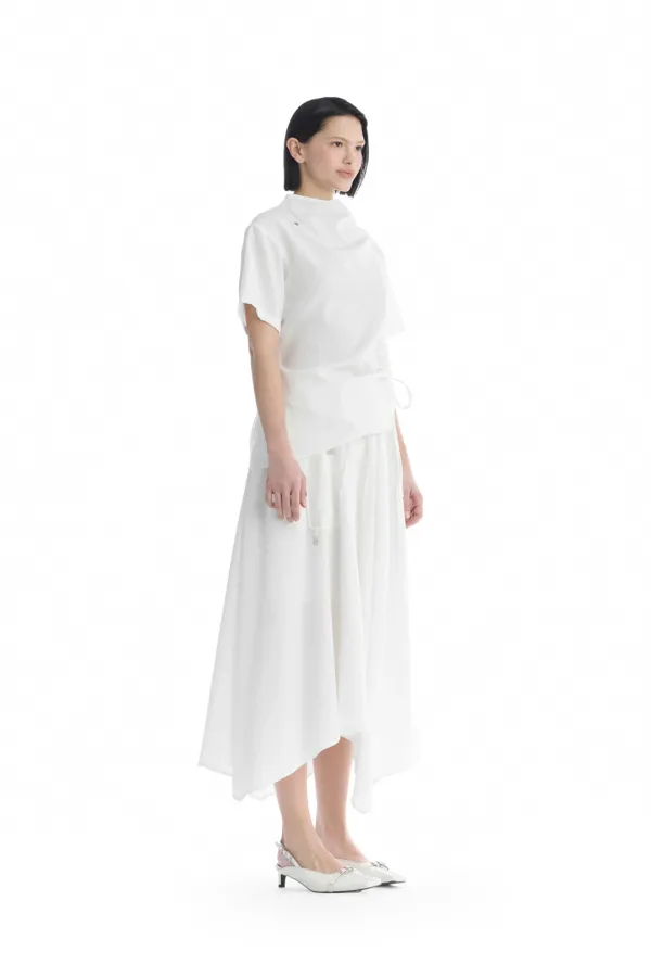 Side Draped Placket Set-Up Shirt [ White ]